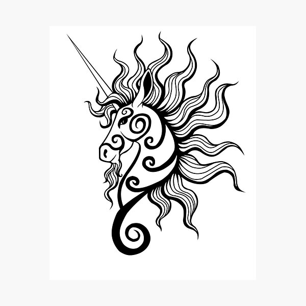 Black and White Tribal Unicorn Photographic Print