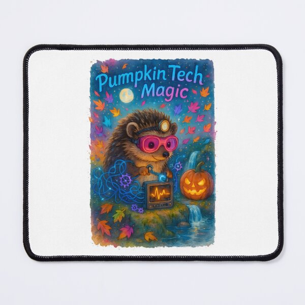 Item preview, Hedgehog Biomedical Tech Halloween Print | “Pumpkin Tech Magic” Neon Decor designed and sold by ClinicalHubs.