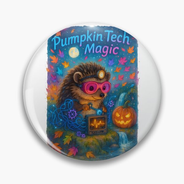 Item preview, Hedgehog Biomedical Tech Halloween Print | “Pumpkin Tech Magic” Neon Decor designed and sold by ClinicalHubs.