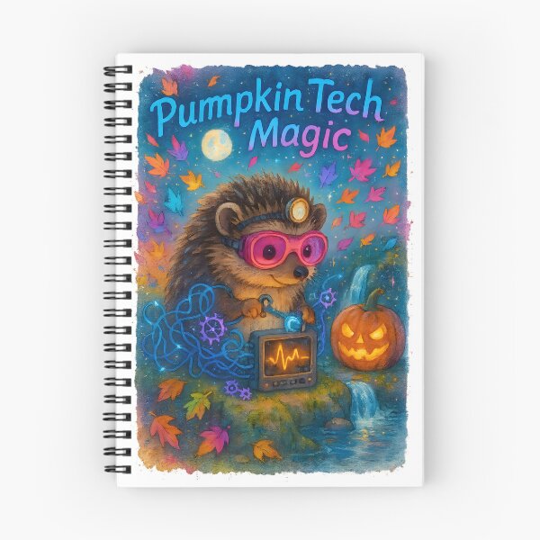 Item preview, Hedgehog Biomedical Tech Halloween Print | “Pumpkin Tech Magic” Neon Decor designed and sold by ClinicalHubs.