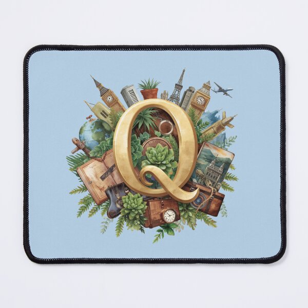 Item preview, Adventure Awaits – Letter Q Vintage Travel Monogram | Quest, Quiet Roads & Quirky Destinations designed and sold by AmenAlways.