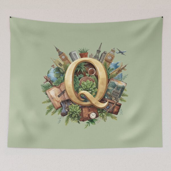 Item preview, Adventure Awaits – Letter Q Vintage Travel Monogram | Quest, Quiet Roads & Quirky Destinations designed and sold by AmenAlways.
