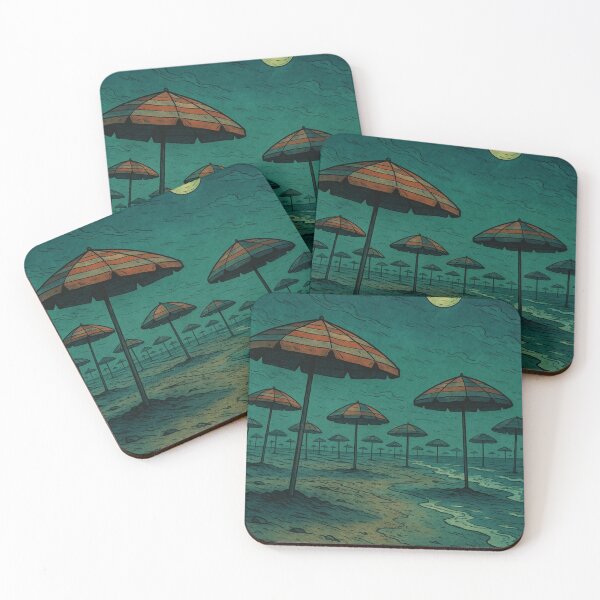 Item preview, Night Beach Umbrellas Under The Moon designed and sold by SmilingAnny.