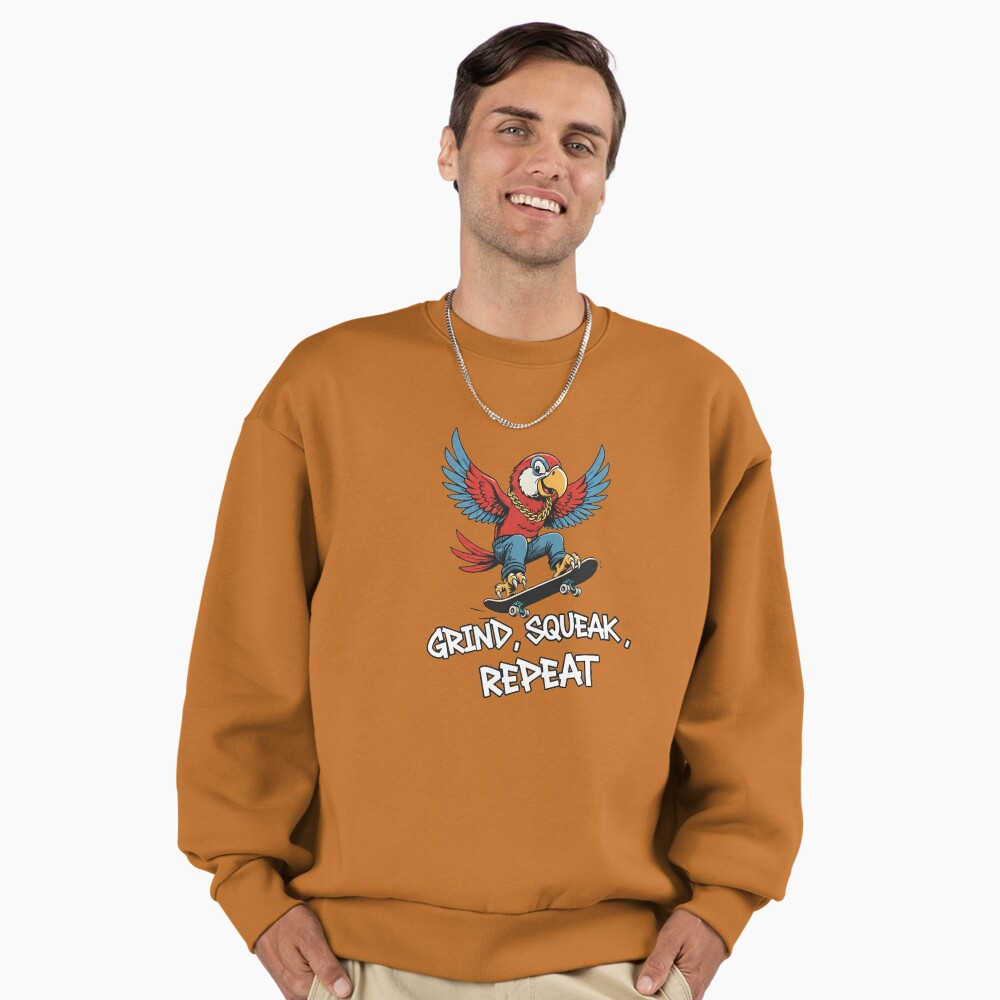 Premium Oversized Sweatshirt — Parrot Skater Grind Squeak Repeat