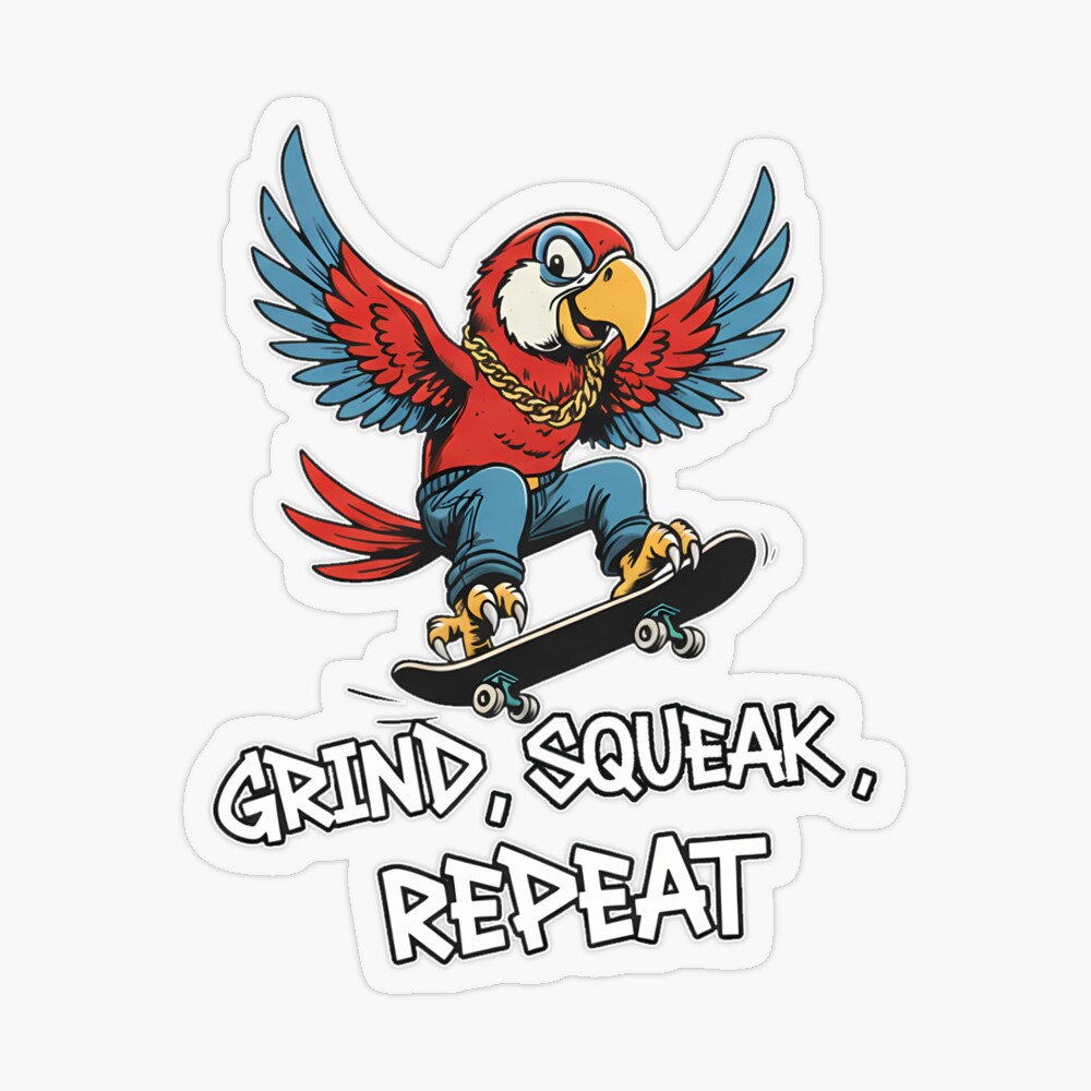 Skater Life Parrot Grind Squeak Repeat Transparent Sticker