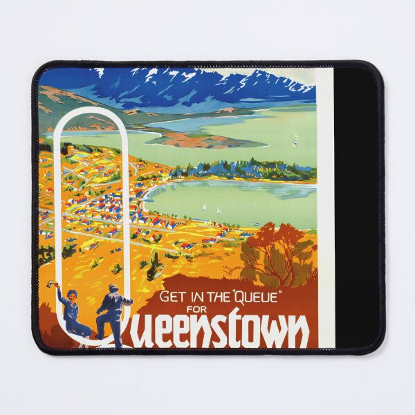 Item preview, Vintage Queenstown Travel Poster | Art Deco Style | Mid-20th Century | New Zealand Tourism | Vibrant Mountain Landscape designed and sold by artofuniverse.