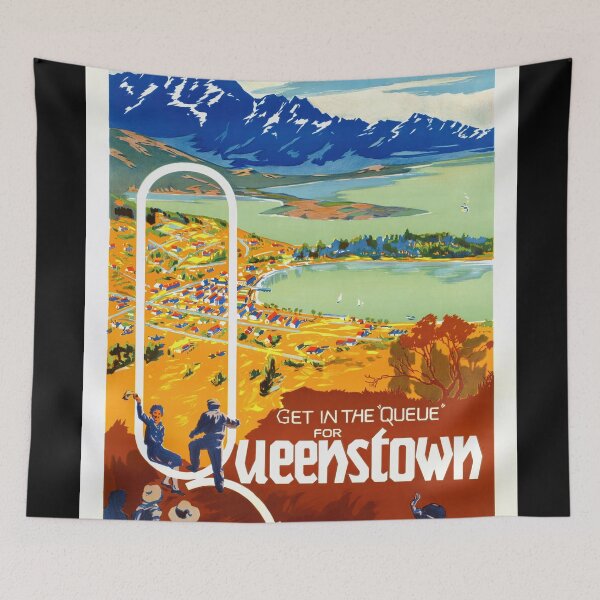 Item preview, Vintage Queenstown Travel Poster | Art Deco Style | Mid-20th Century | New Zealand Tourism | Vibrant Mountain Landscape designed and sold by artofuniverse.
