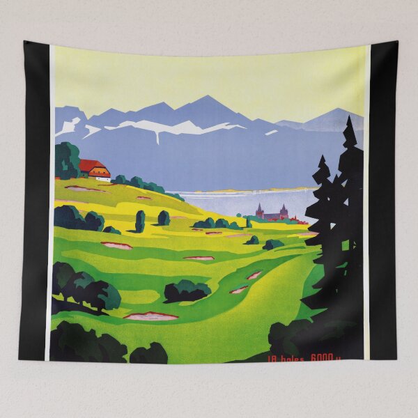 Item preview, Vintage Golf Travel Poster | Lausanne Switzerland Art Deco Print | 1920s-1930s Style Landscape | Golfing Alps Wall Art designed and sold by artofuniverse.
