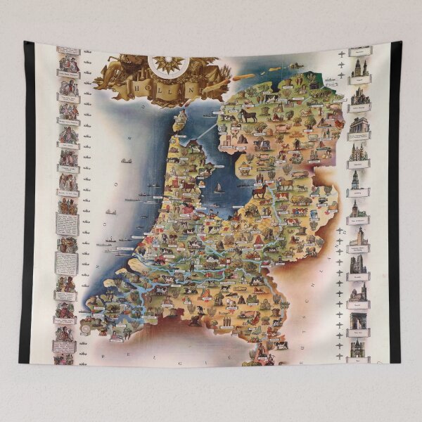 Item preview, Vintage 1937 Holland Map Art | Jo Spier Illustrated Poster | Dutch Culture & History | Whimsical Cartography | Historical Decor designed and sold by artofuniverse.