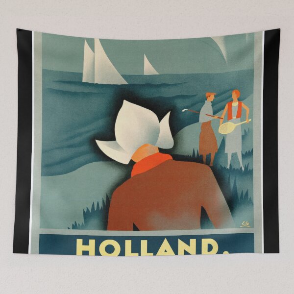 Aperçu de l'œuvre Affiche de voyage vintage des Pays-Bas | Impression Art déco de bord de mer | Patrimoine maritime néerlandais | Art touristique du milieu du XXe siècle | Décoration nautique créée et vendue par artofuniverse.