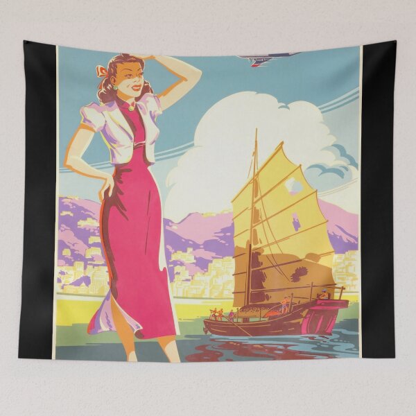 Item preview, Vintage Northwest Airlines Poster | 1940s-50s Hong Kong Travel Art | Mid-Century Air Travel Decor | Exotic Asian Destination Print designed and sold by artofuniverse.