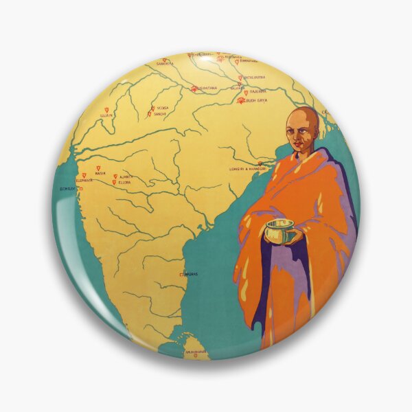 Item preview, Vintage Travel Poster | India Land of Lord Buddha | Buddhist Heritage Art | D. Newsome Design | Spiritual Destination Map designed and sold by artofuniverse.