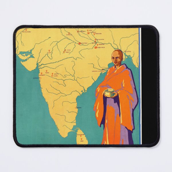 Item preview, Vintage Travel Poster | India Land of Lord Buddha | Buddhist Heritage Art | D. Newsome Design | Spiritual Destination Map designed and sold by artofuniverse.