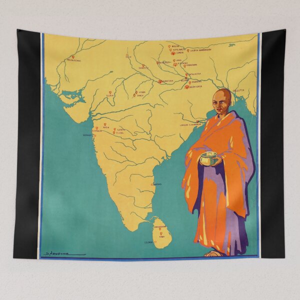Item preview, Vintage Travel Poster | India Land of Lord Buddha | Buddhist Heritage Art | D. Newsome Design | Spiritual Destination Map designed and sold by artofuniverse.