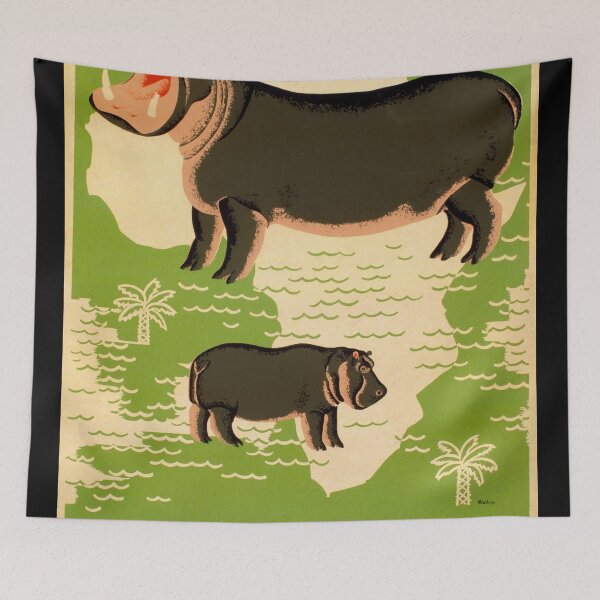Item preview, Vintage Brookfield Zoo Poster | WPA Art Print | 1930s Federal Art Project | Hippos & Africa Map | New Deal Era Wall Decor designed and sold by artofuniverse.