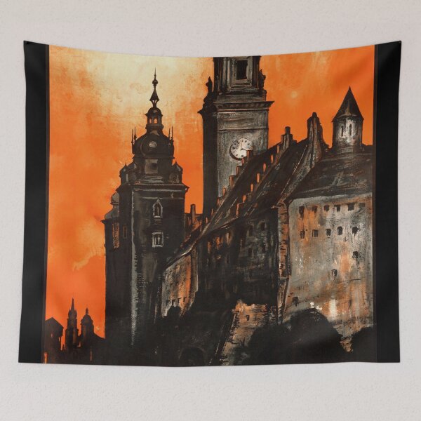 Item preview, Vintage Krakow Travel Poster | Art Deco Wall Art | Historic Polish Architecture | Orange Sky Scenic Print | Mid-20th Century Style designed and sold by artofuniverse.