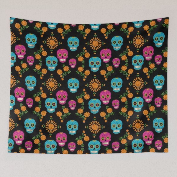 Item preview, Vibrant Day of the Dead Sugar Skulls and Marigold Pattern designed and sold by ML-Media.