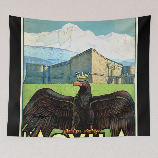 Item preview, Vintage L'Aquila Travel Poster Art Deco Style | 1934 Italian Tourism Print | Eagle & Fortress | Abruzzo Italy Decor designed and sold by artofuniverse.