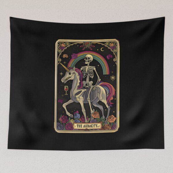 Item preview, THE AUDACITY Tarot Card - Funny Skeleton Unicorn Rainbow Art designed and sold by Obirous.