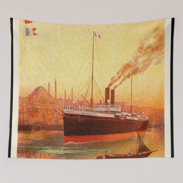 Item preview, Vintage Travel Poster | Messageries Maritimes Art | Paris to Orient via Marseille | Atelier Hugo d'Alesi Lithograph | 19th Century designed and sold by artofuniverse.