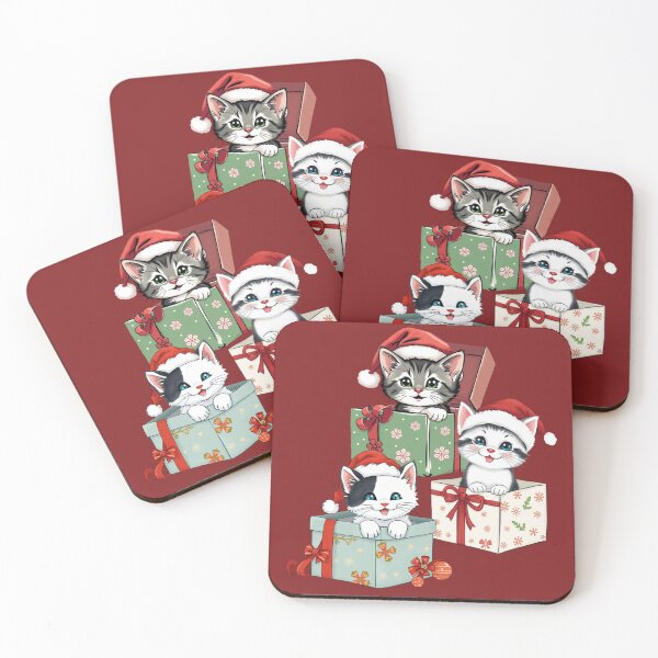Item preview, Kittens in Christmas Present Boxes Pattern | Red Background designed and sold by UnhingedBird.