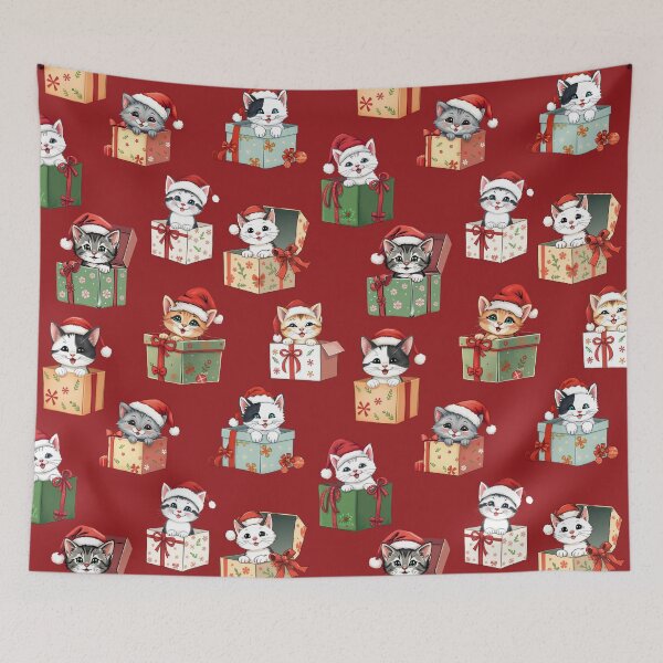Item preview, Kittens in Christmas Present Boxes Pattern | Red Background designed and sold by UnhingedBird.