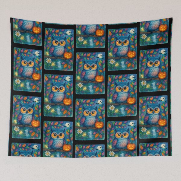 Item preview, Moonlit Owl Waterfall Art Print | Enchanted Forest Halloween Wall Decor designed and sold by ClinicalHubs.