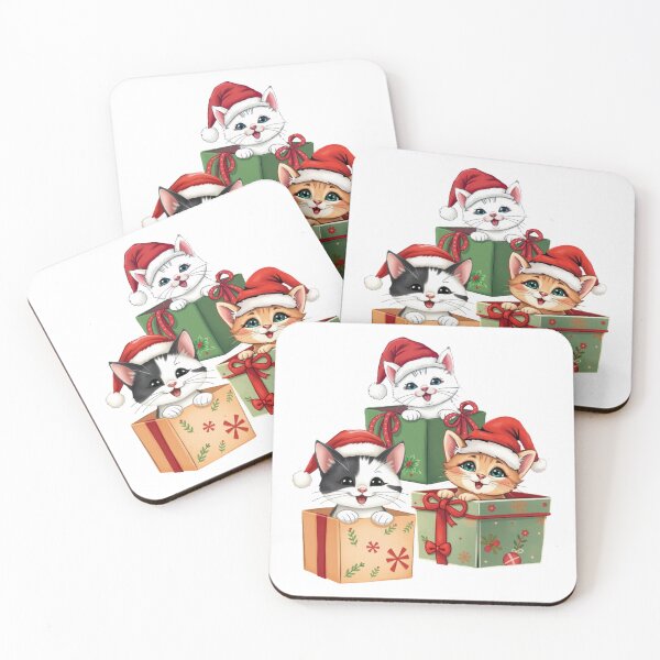 Item preview, Kittens in Christmas Present Boxes Pattern | White Background designed and sold by UnhingedBird.