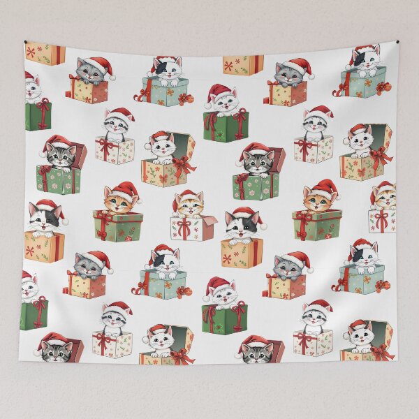 Item preview, Kittens in Christmas Present Boxes Pattern | White Background designed and sold by UnhingedBird.