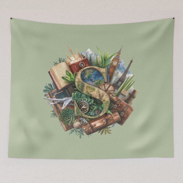 Item preview, Adventure Awaits – Vintage Travel Letter S Monogram | Wanderlust Globe & Airplane Design for Explorers and Dreamers designed and sold by AmenAlways.