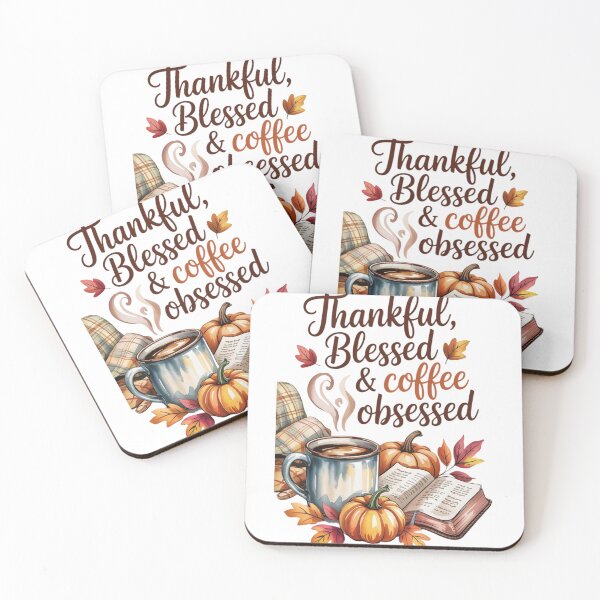 Item preview, Thankful, Blessed & Coffee Obsessed | Funny Faith Fall Design designed and sold by Bohospiritart.