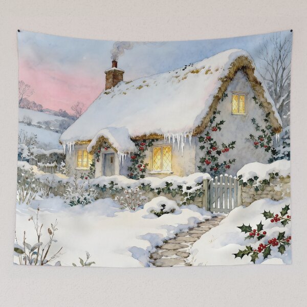 Item preview, Enchanted English Cottage and Magic Flowers Winter designed and sold by SoniaSarkali.