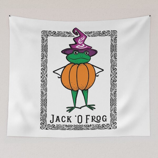 Item preview, Witch frog in orange pumpkin clothes. Halloween's party  print designed and sold by Peskariki.
