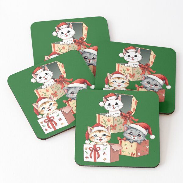 Item preview, Kittens in Christmas Present Boxes Pattern | Green Background designed and sold by UnhingedBird.