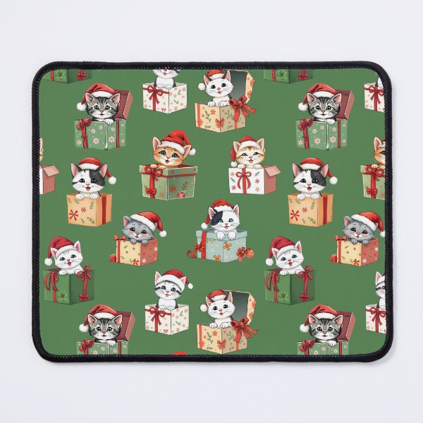 Item preview, Kittens in Christmas Present Boxes Pattern | Green Background designed and sold by UnhingedBird.