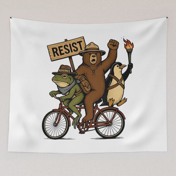 Item preview, Retro Penguin Frog Bear On Bike Resist Protest Portland Frog - Portland Frog Protester Resist designed and sold by cloudline-scb.