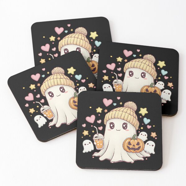 Item preview, Kawaii ghost with pumpkin drink cute halloween pastel cozy spooky design designed and sold by ArtDesignTp.