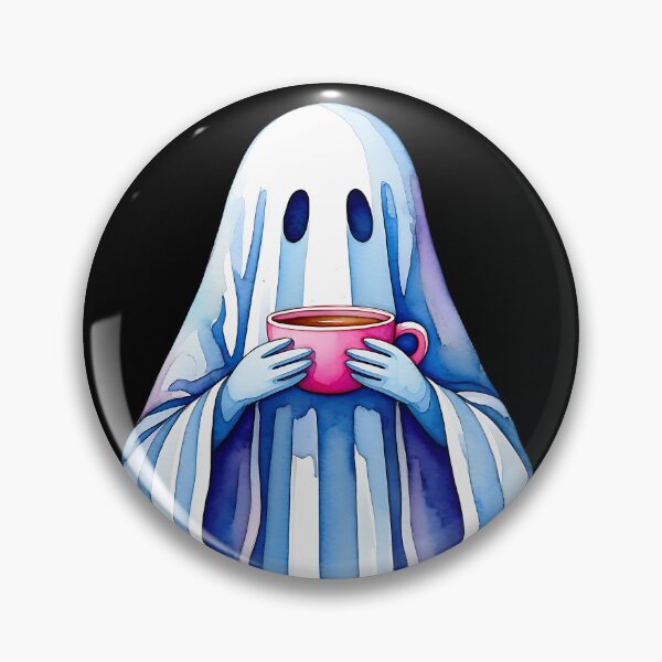 Item preview, Cute ghost holding a pink mug of coffee designed and sold by Trendsecne.