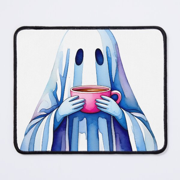 Item preview, Cute ghost holding a pink mug of coffee designed and sold by Trendsecne.