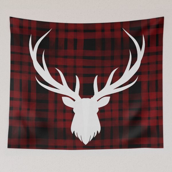 Item preview, Anthropologie-Inspired Deer Head Pillow – Rustic Buffalo Plaid Christmas Décor designed and sold by SimplyJasper.