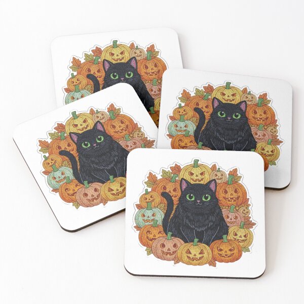 Item preview, Black cat and pumpkins cute halloween vintage autumn spooky cozy art designed and sold by ArtDesignTp.