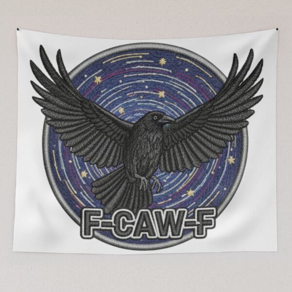 Item preview, F CAW F crow galaxy bird gothic halloween dark humor vintage emblem art designed and sold by ArtDesignTp.