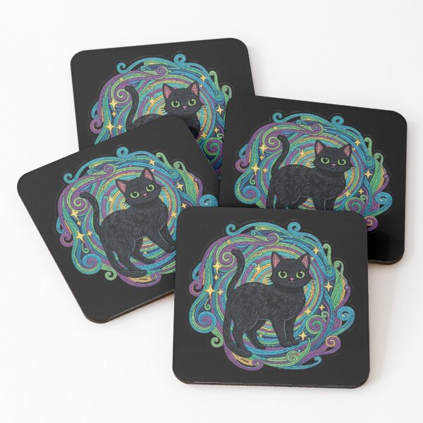 Item preview, Psychedelic black cat colorful swirl retro halloween cosmic feline art designed and sold by ArtDesignTp.