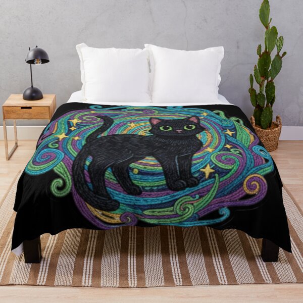 Item preview, Psychedelic black cat colorful swirl retro halloween cosmic feline art designed and sold by ArtDesignTp.