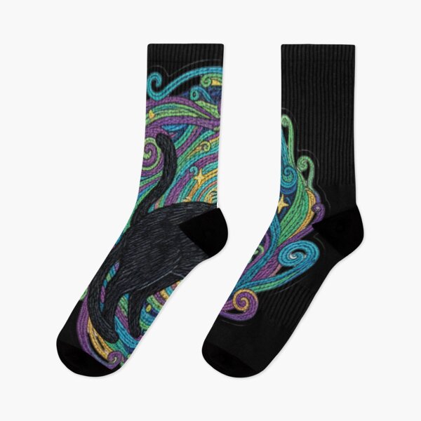 Item preview, Psychedelic black cat colorful swirl retro halloween cosmic feline art designed and sold by ArtDesignTp.