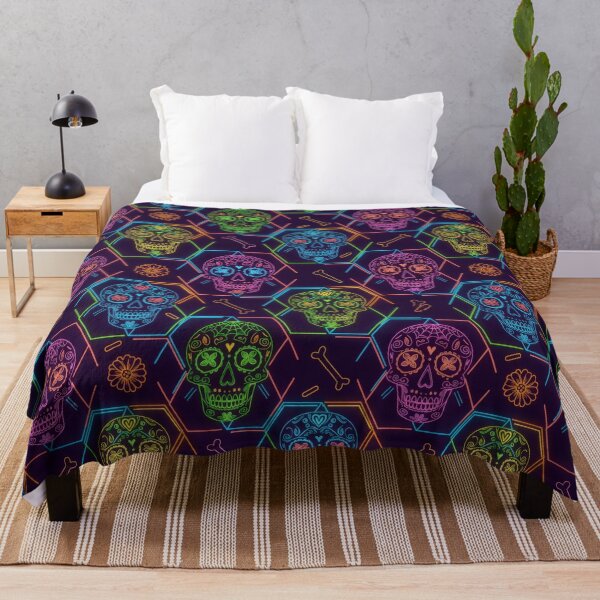 Item preview, Vibrant Neon Sugar Skulls Seamless Pattern designed and sold by RGShirtWorks.