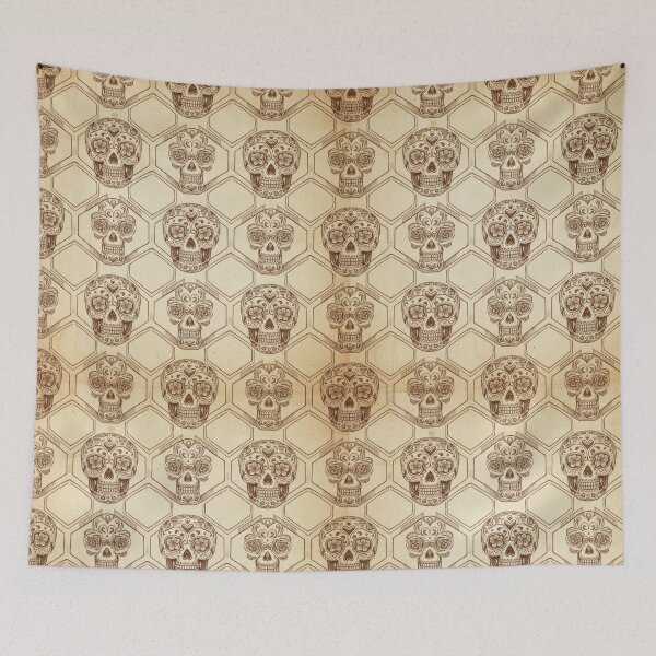 Item preview, Vintage Sepia Sugar Skull Hexagon Pattern designed and sold by ML-Media.