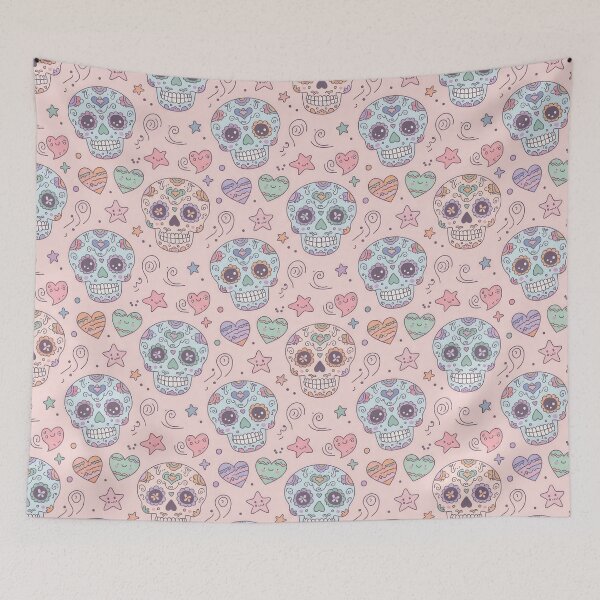 Item preview, Kawaii Sugar Skulls and Hearts Seamless Pattern designed and sold by ML-Media.