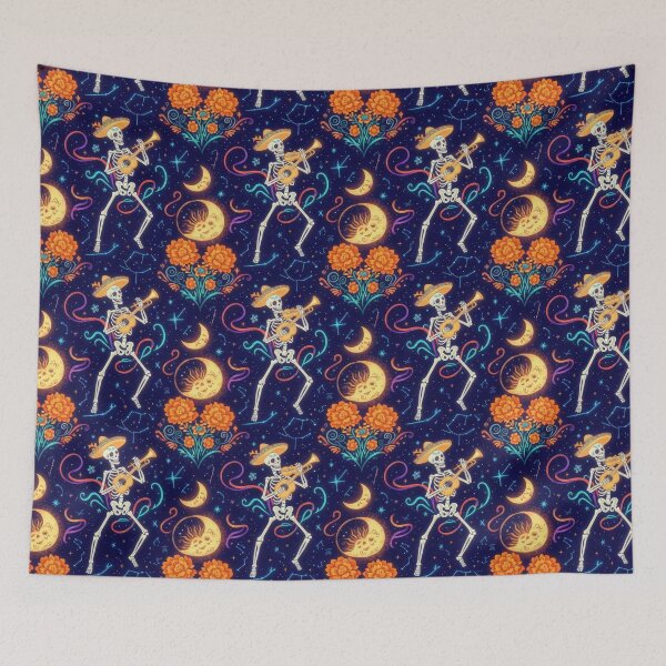 Item preview, Festive Mariachi Skeletons Night Sky Seamless Pattern designed and sold by RGShirtWorks.