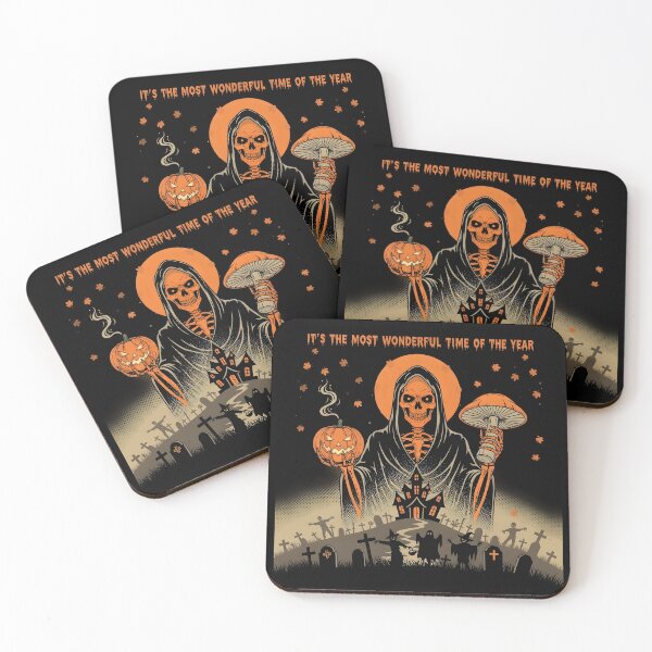 Item preview, Halloween horror A robed skeleton celebrates Halloween over a spooky graveyard scene. designed and sold by bluel_evin.